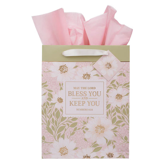 Bless and Keep You Blush Bloom Large Portrait Gift Bag - Numbers 6:24
