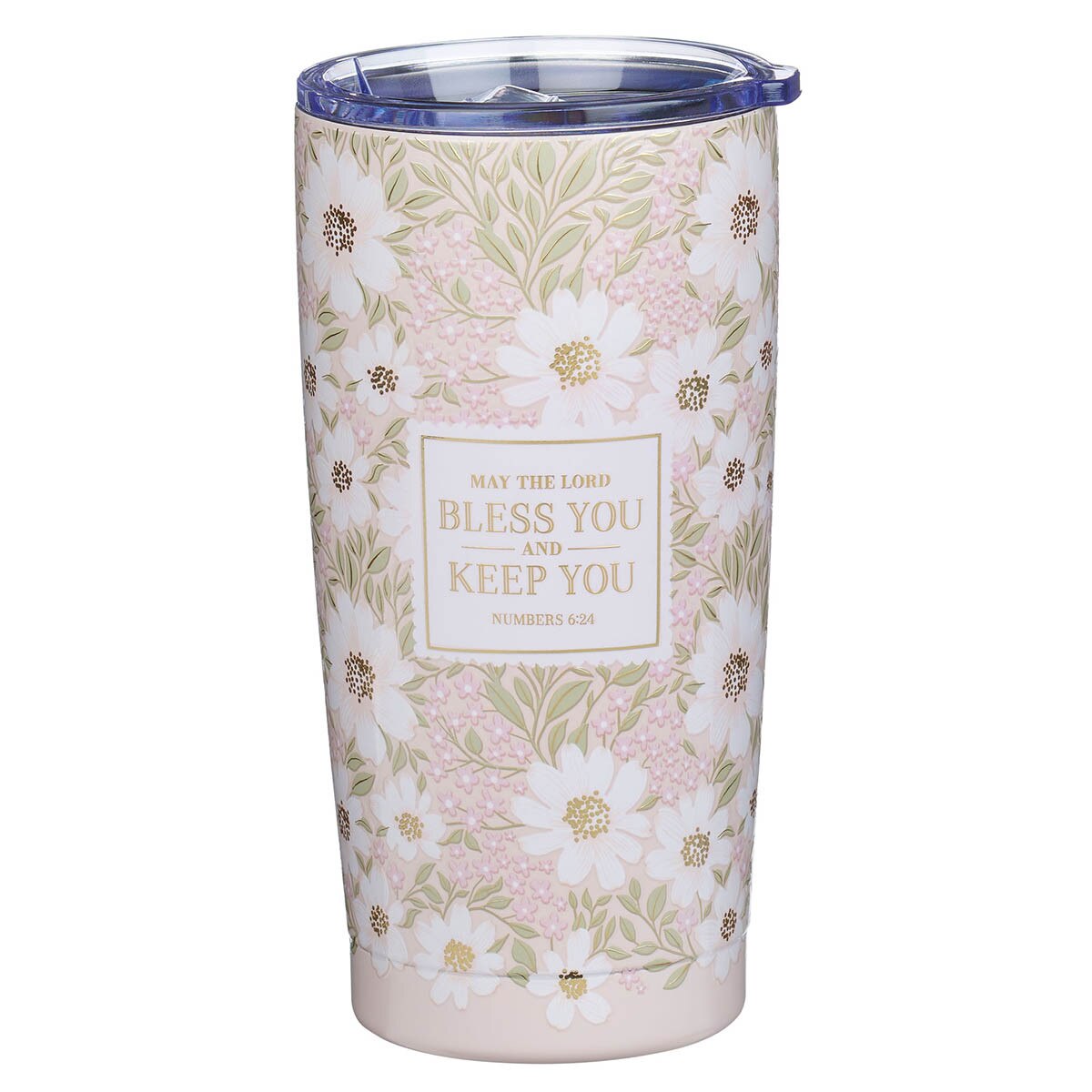 Bless and Keep You Blush Bloom Stainless Steel Travel Tumbler - Numbers 6:24