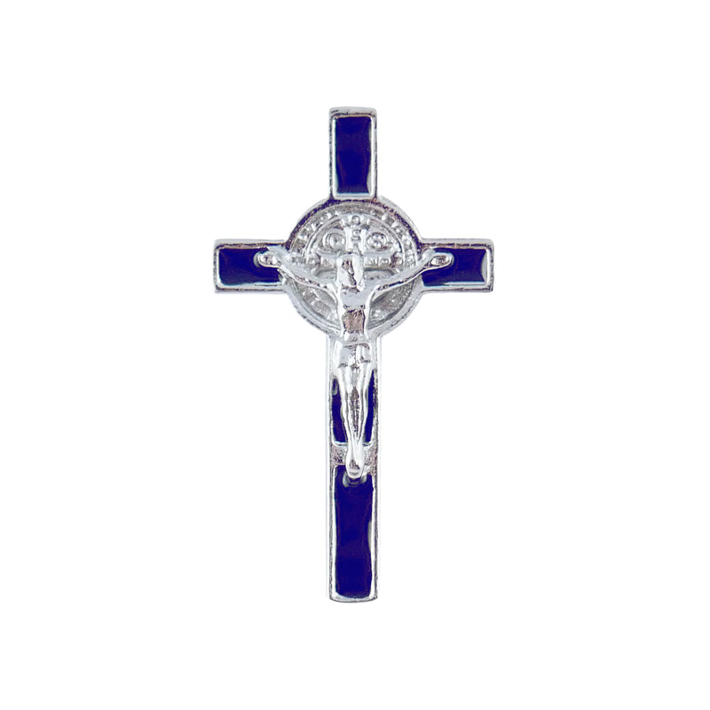 Blue St. Benedict Crucifix Lapel Pin 3/4"