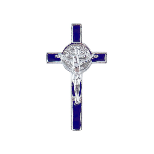 Blue St. Benedict Crucifix Lapel Pin 3/4"