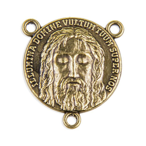 3/4" bronze Holy Face Rosary centerpiece with detailed engraved face and Latin inscription around edge