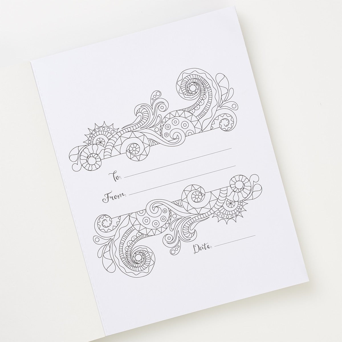 Inside page of The Psalms in Color Coloring Book with intricate black and white floral and swirl patterns for personalization