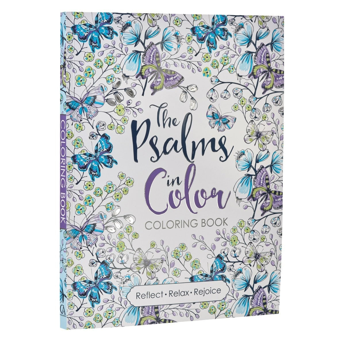 The Psalms in Color Coloring Book with butterfly and floral design, featuring Reflect Relax Rejoice text on cover