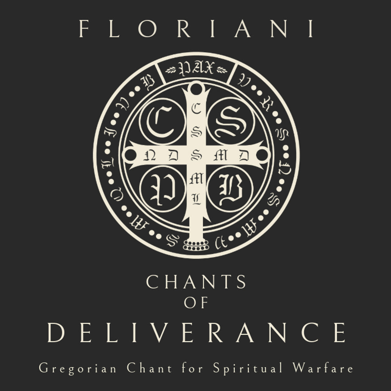 Floriani Chants of Deliverance CD cover with medieval emblem and text for Gregorian Chant in spiritual warfare theme