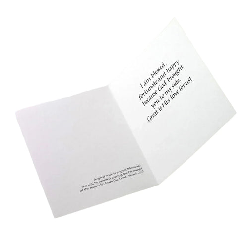 Open Christmas card for wife with heartfelt Bible verse expressing love, blessing, and gratitude for her presence.