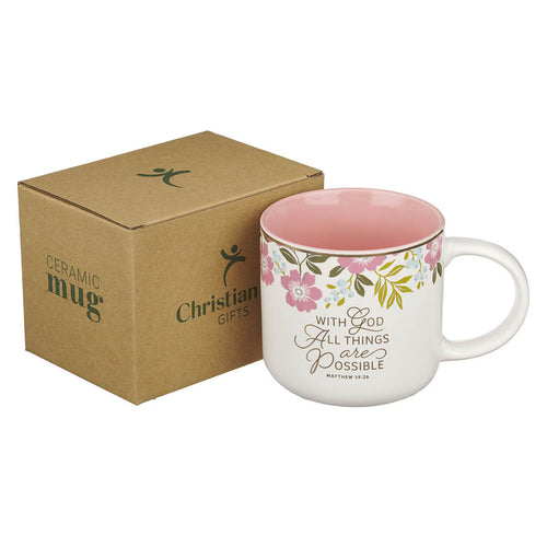 With God Things Are Possible Pink Poppy Ceramic Coffee Mug - Matthew 19:26