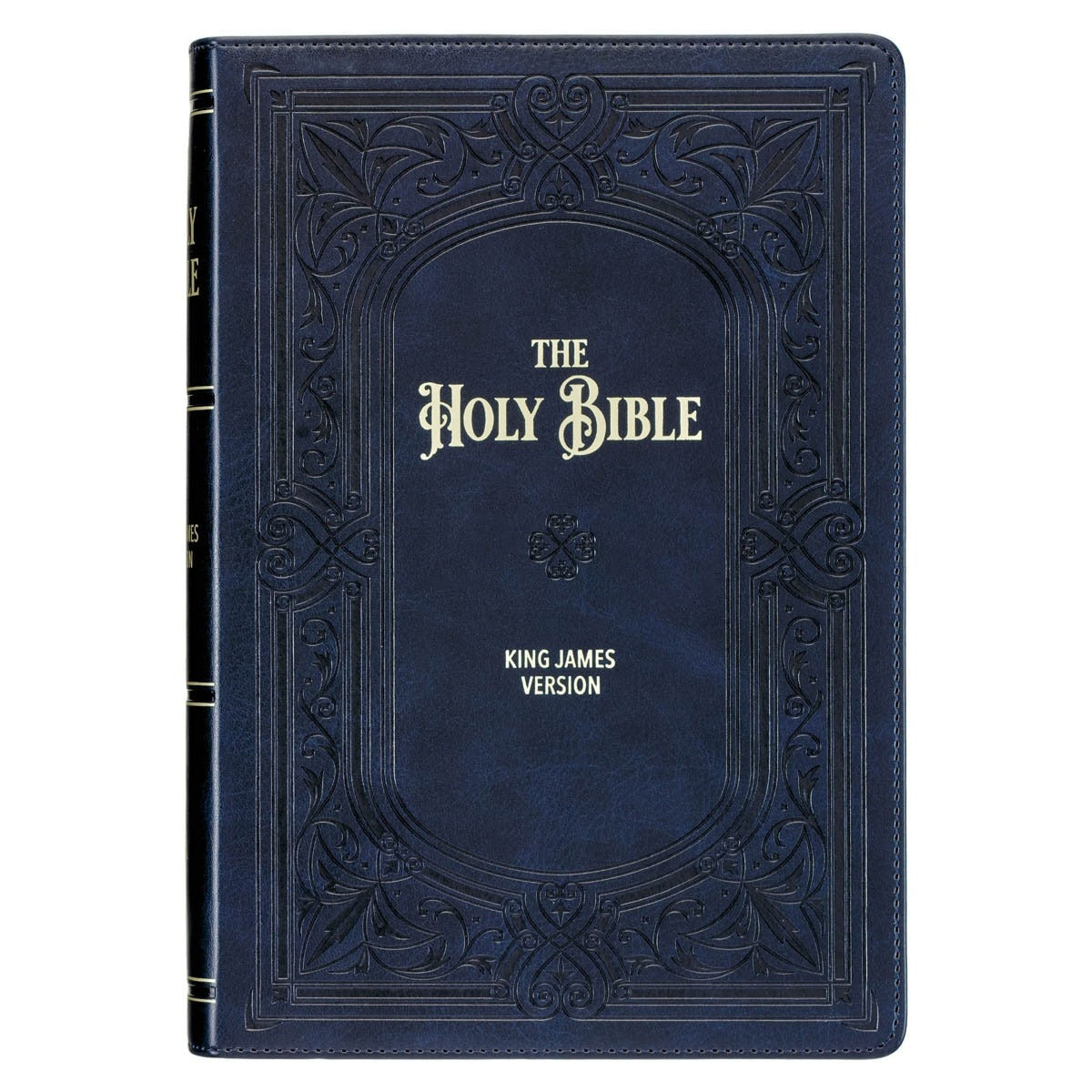 New midnight blue faux leather King James Version Bible with embossed Art Nouveau frame and gold foil title on cover