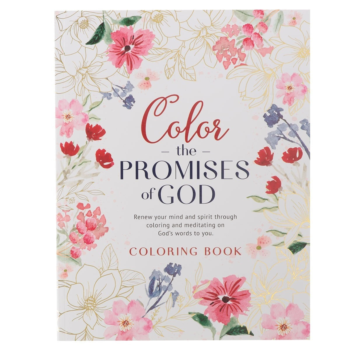 Color the Promises of God coloring book with floral border and inviting scripture meditation on white cover