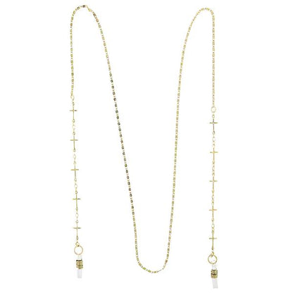 Gold Cross Link Eyeglass Holder Chain with 32-inch length, featuring delicate cross accents and sturdy eyeglass connectors