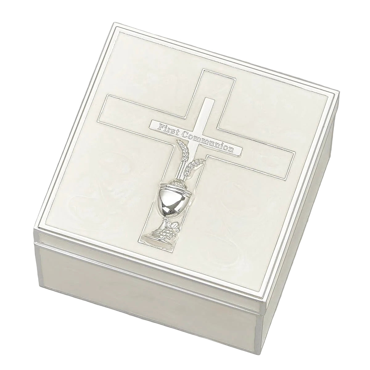Cross with Wheat and Chalice Keepsake Box 3 1/2"