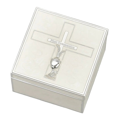 Cross with Wheat and Chalice Keepsake Box 3 1/2"