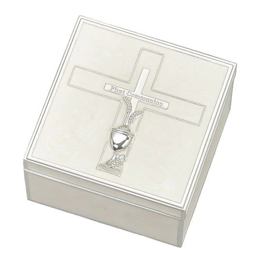 Cross with Wheat and Chalice Keepsake Box 3 1/2"