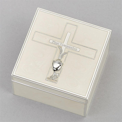 Cross with Wheat and Chalice Keepsake Box 3 1/2"