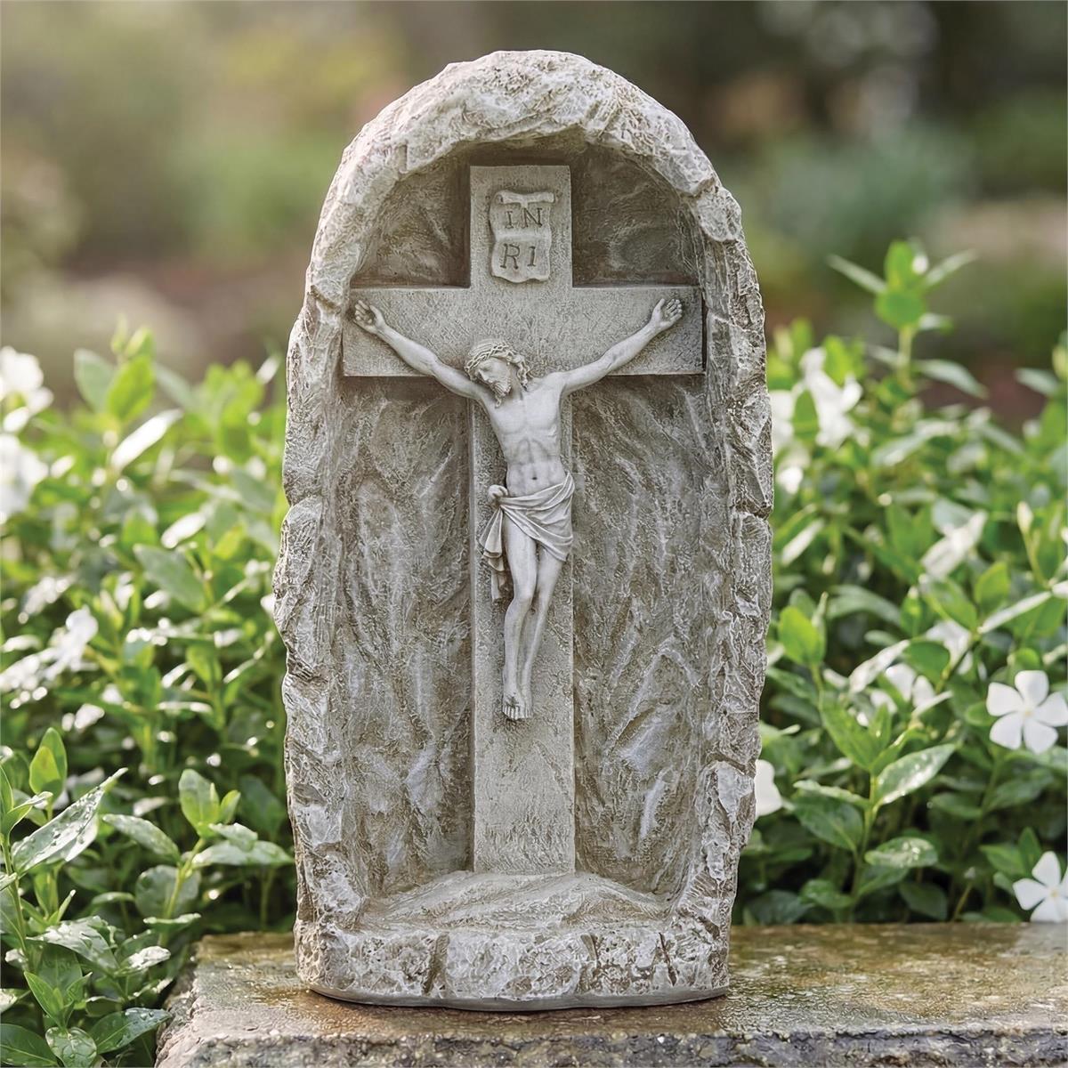 Crucifix in a Grotto Outdoor Garden Statue  19"