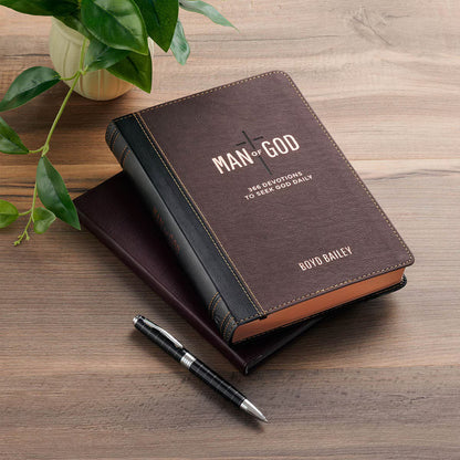 Man of God Two-Tone Brown Faux Leather Daily Devotional by Boyd Bailey