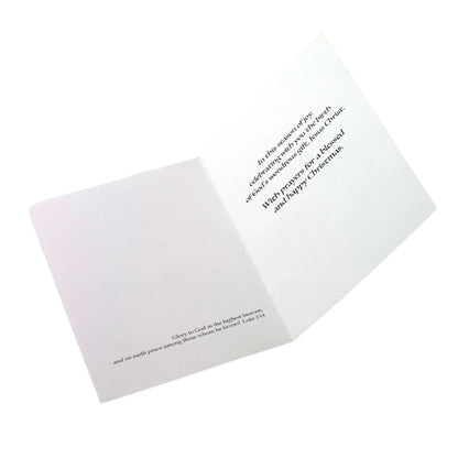 Christmas card for an outstanding deacon with Bible verse and prayers for a blessed and happy Christmas inside.