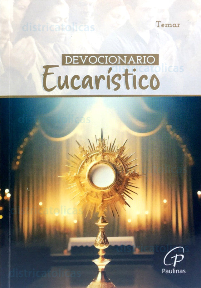 Devocionario Eucaristico prayer book cover featuring a golden monstrance with radiant light and altar background