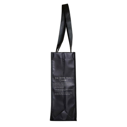 Black Divine Mercy small eco-friendly tote bag with prayer text and sturdy handles for daily use or gifts.