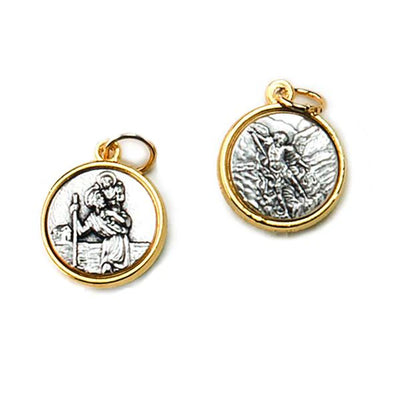 St. Michael and St. Christopher Medal Gold and Silver Two-Tone 1/2