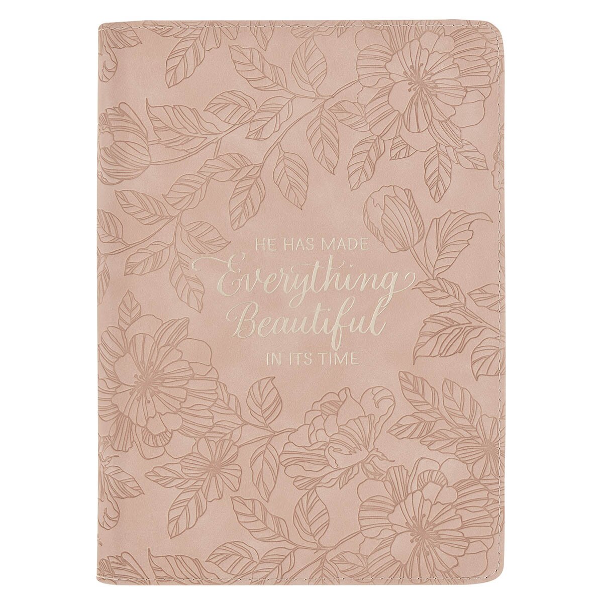 Blush floral faux leather journal with zipper closure and Ecclesiastes 3:11 quote embossed on cover