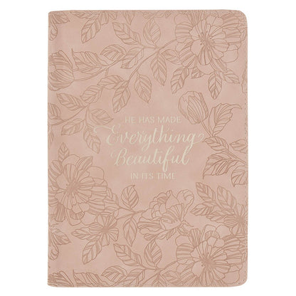 Blush floral faux leather journal with zipper closure and Ecclesiastes 3:11 quote embossed on cover