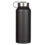 Strong and Courageous black stainless steel water bottle with Joshua 1:9 scripture, large capacity, non-toxic design