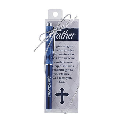 Father pen and bookmark gift set with silver bow, includes inspirational message and cross design, ideal for Father's Day