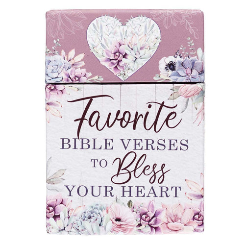 Box of Favorite Bible Verses to Bless Your Heart with floral and heart design in soft purple tones