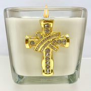Frankincense and Myrrh Gold Cross Candle - 3 1/2" - Unique Catholic Gifts