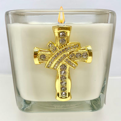 Frankincense and Myrrh Gold Cross Candle - 3 1/2