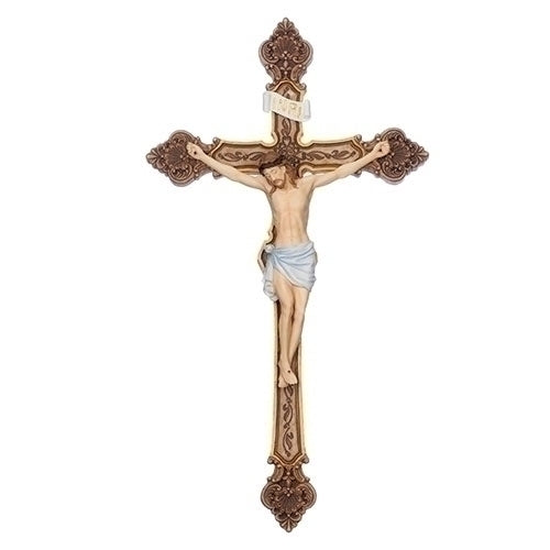 Full Color Wall Crucifix 20 1/4" with detailed depiction of Christ and ornate cross design symbolizing mercy and devotion