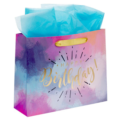 Happy Birthday Multicolored Large Gift Bag Set with Card and Tissue Paper