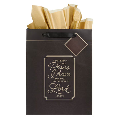 I Know the Plans Graphite Gray Large Portrait Gift Bag - Jeremiah 29:11