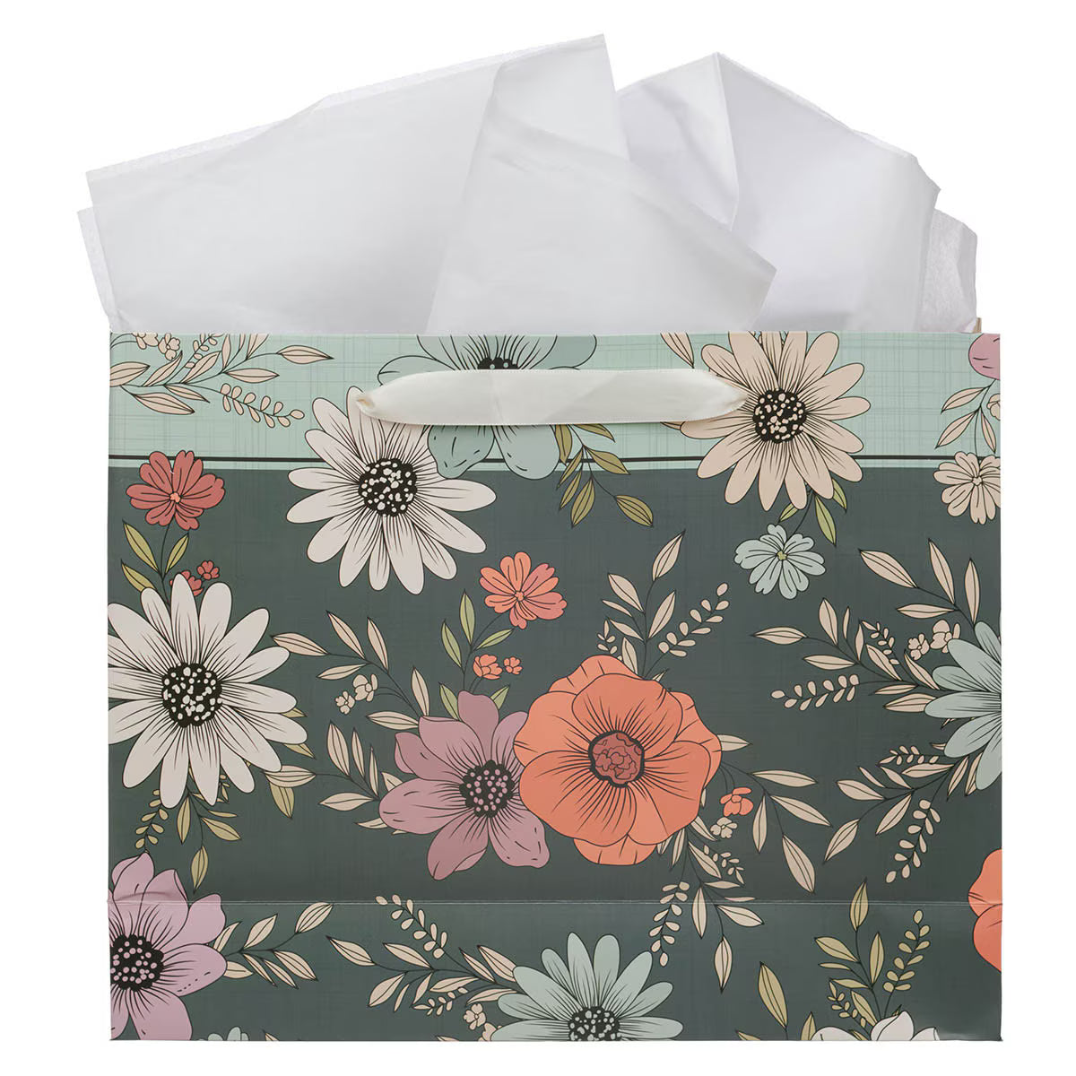 Be Still Teal Botanical Large Landscape Gift Bag - Psalm 46:10