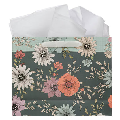 Be Still Teal Botanical Large Landscape Gift Bag - Psalm 46:10