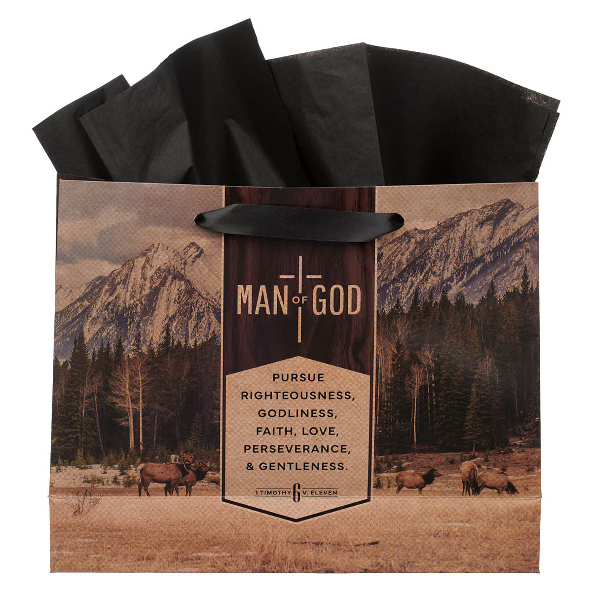 Man of God Brown Trailhead Large Landscape Gift Bag - 1 Timothy 6:11
