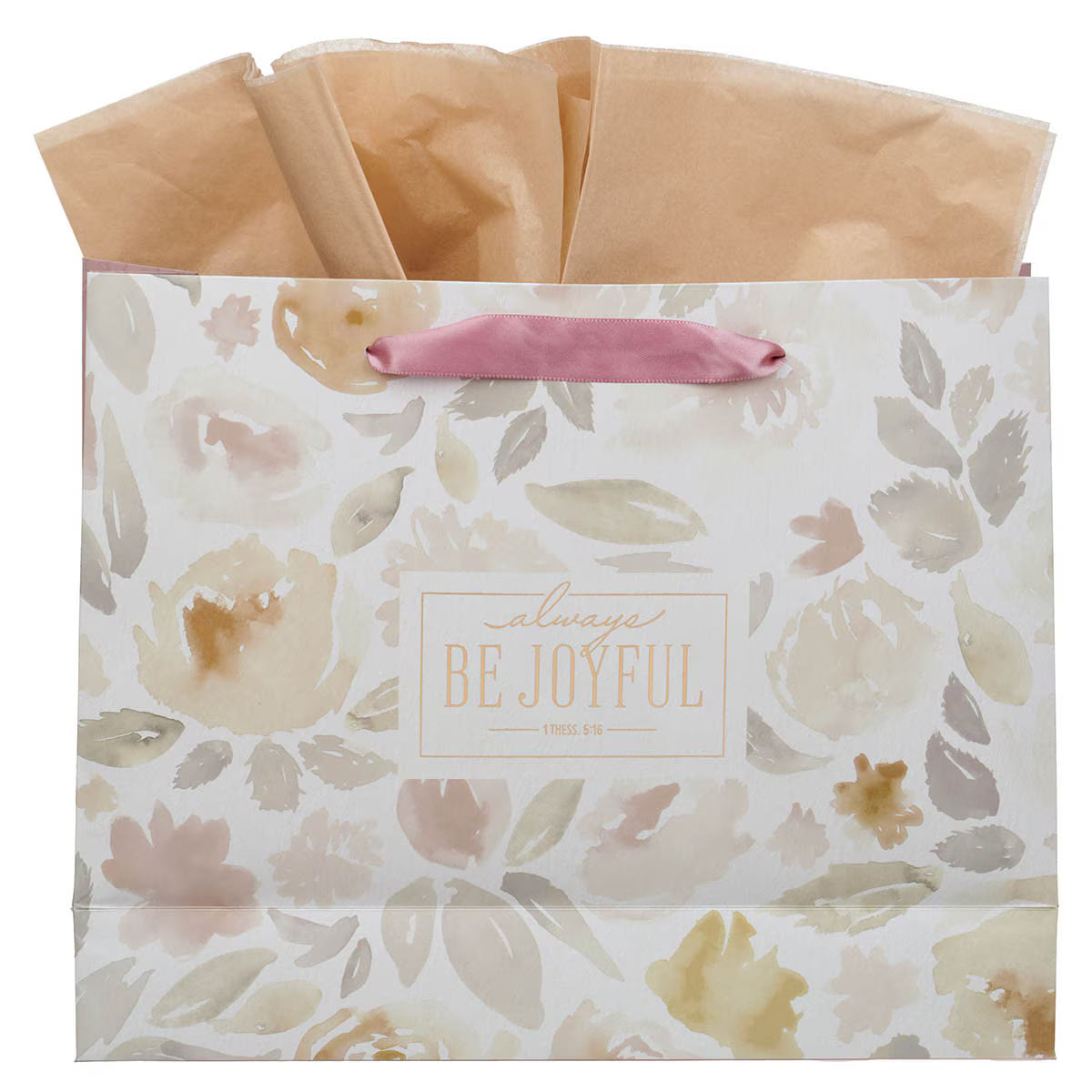 Always Be Joyful Dusty Mauve Large Landscape Gift Bag - 1 Thessalonians 5:16