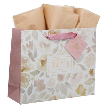 Always Be Joyful Dusty Mauve Large Landscape Gift Bag - 1 Thessalonians 5:16