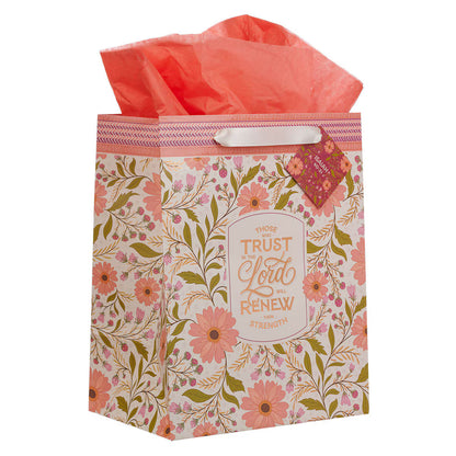 Trust In The Lord Coral Cascade Large Portrait Gift Bag - Isaiah 40:31