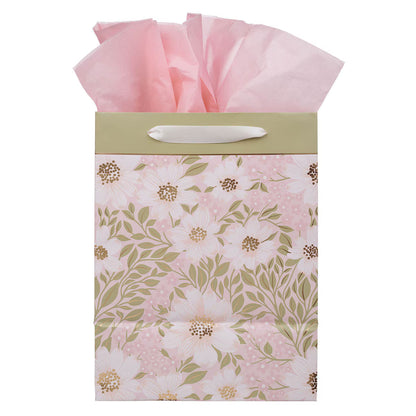Bless and Keep You Blush Bloom Large Portrait Gift Bag - Numbers 6:24