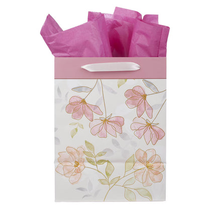 Walk by Faith Pink Cosmos Large Portrait Gift Bag - 2 Corinthians 5:7