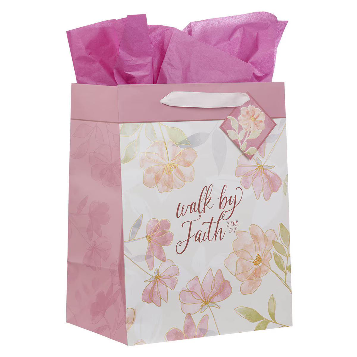Walk by Faith Pink Cosmos Large Portrait Gift Bag - 2 Corinthians 5:7