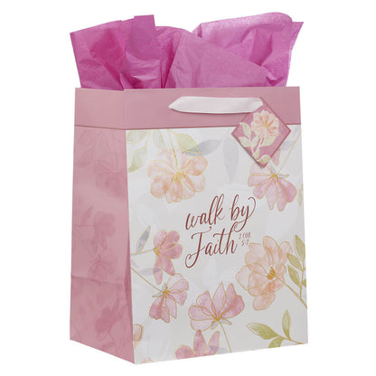 Walk by Faith Pink Cosmos Large Portrait Gift Bag - 2 Corinthians 5:7