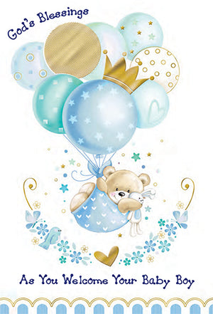 God's Blessings as you Welcome your Baby Boy Birthday Greeting Card - Unique Catholic Gifts