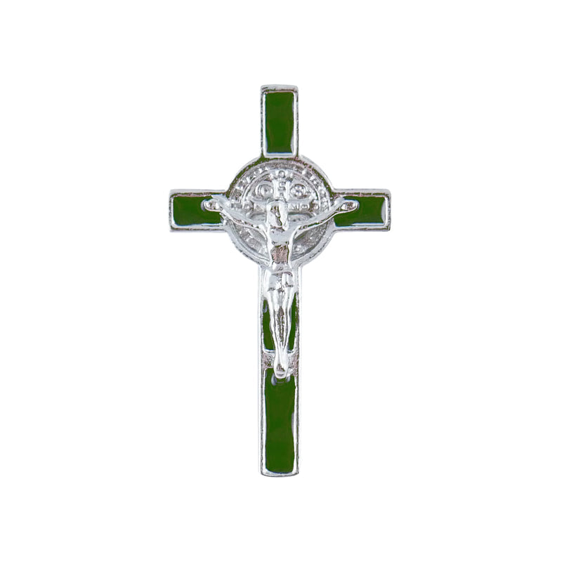 Green St. Benedict Crucifix Lapel Pin 3/4"