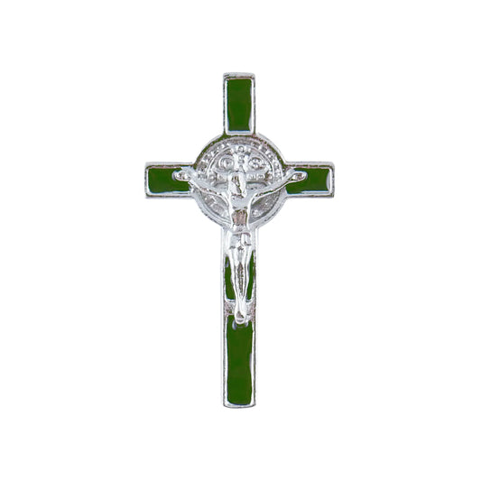 Green St. Benedict Crucifix Lapel Pin 3/4"