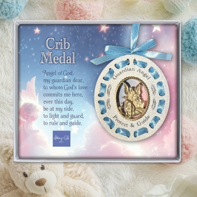 Guardian Angel Woven Crib Medal Blue