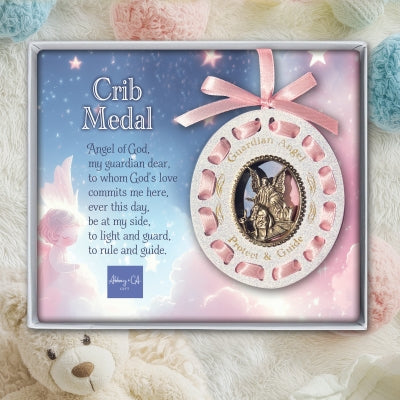 Guardian Angel Woven Crib Medal Pink