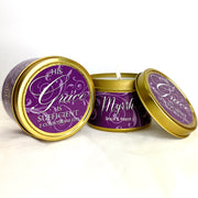 Myrrh Candle in Scripture Tin "His Grace is Sufficient" - Unique Catholic Gifts