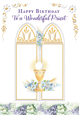 Happy Birthday To A Wonderful Priest Greeting Card - Unique Catholic Gifts